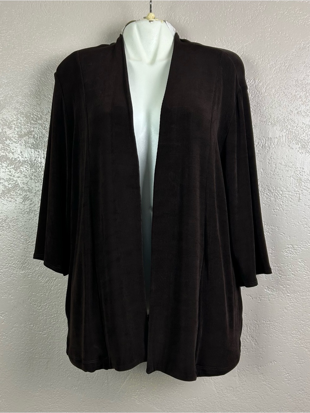 Chico's Dark Brown Open-Front Lightweight Cardigan - Picture 13 of 16